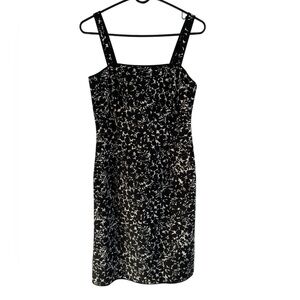 Vintage Ann Taylor Cotton Strap Dress Black and White Floral, Size 6